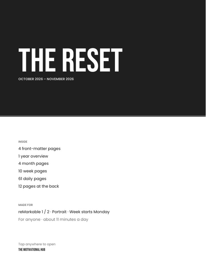 Cover page of The Reset, made for reMarkable 2, portrait