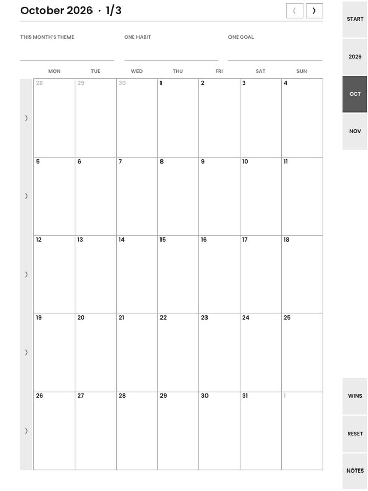 A month grid from The Reset; the Scribe file uses the same layout at its own size